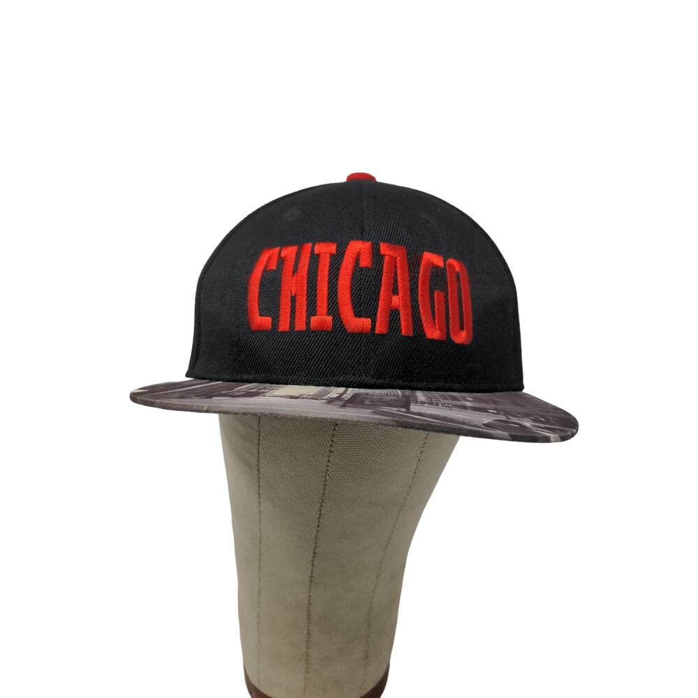 Chicago Snapback Hat Embroidered Spell Out Red & Black OSFM Picture Bill